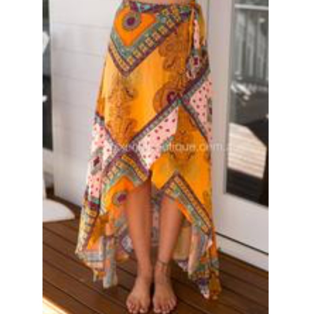 Orange Bohemian Maxi Wrap Skirt